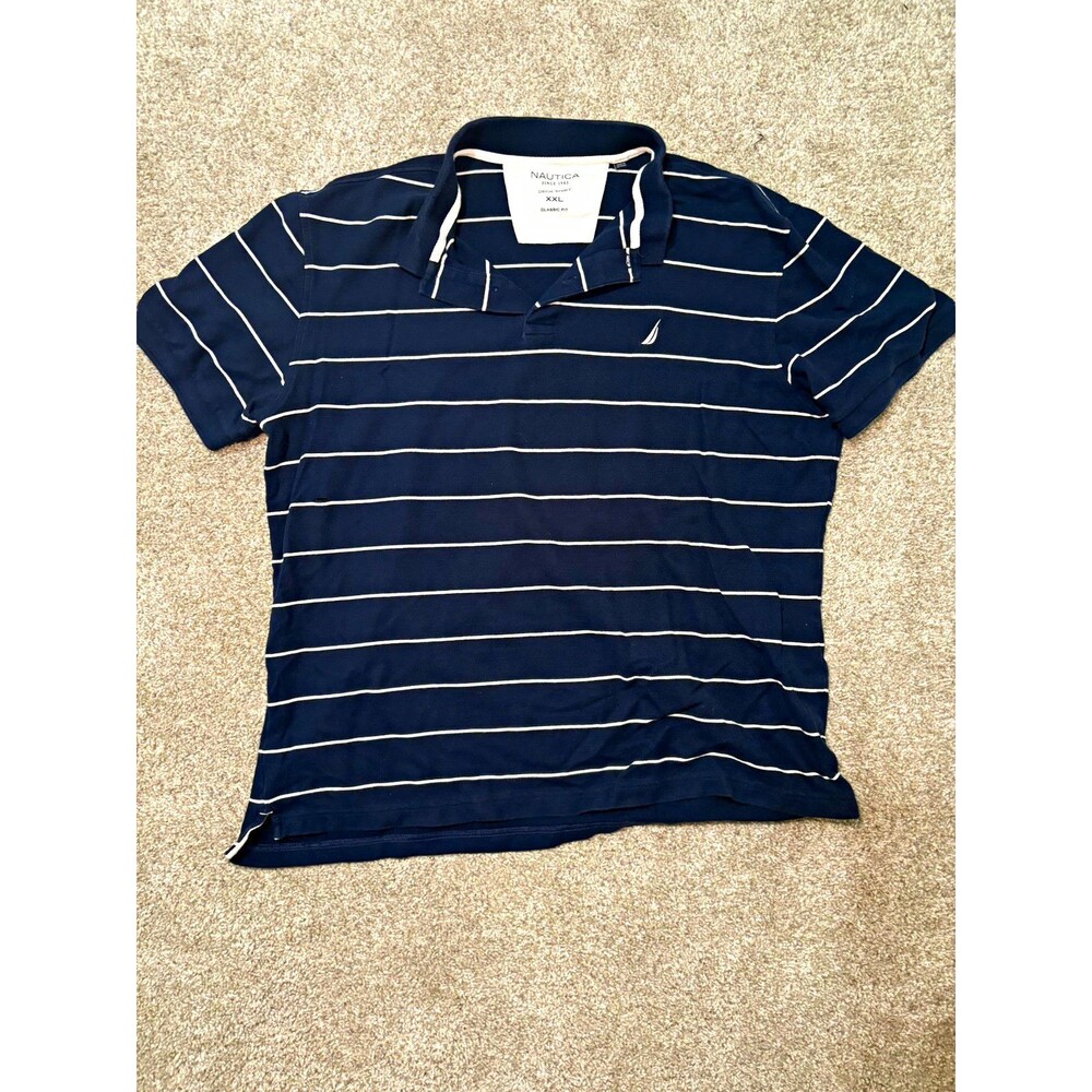 Nautica Men’s 2XL Regular Navy/White Striped Deck Polo Short Sleeve Classic
